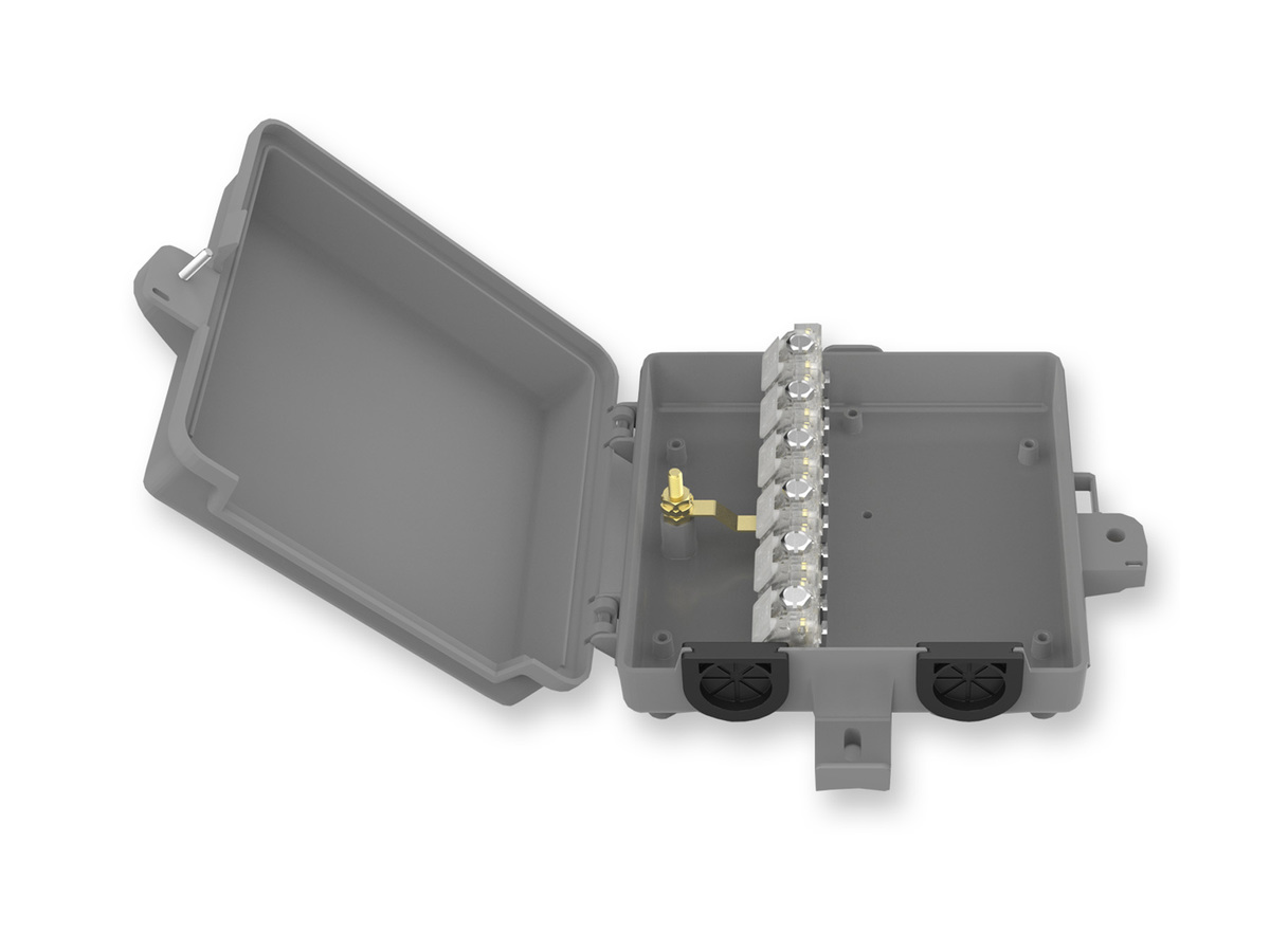 6-line housing, 6 USP-123-3 Sealed IDC TandAction™ hybrid protectors