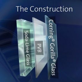 Construction of Corning Gorilla Glass Windshield showing three layers