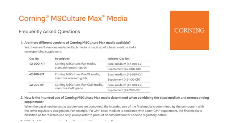 Corning® MSCulture Max™ Media Frequently Asked Questions