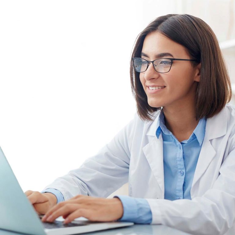 Scientist working on a computer