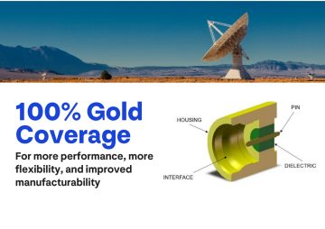 Image of a satellite against a mountain with text that says "100% gold coverage for more performance, more flexibility, and improved manufacturability"