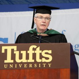 Jim Flaws delivers the 2016 commencement address at Tufts University’s School of Engineering.