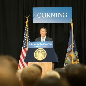 Cuomo speaks to the crowd gathered in Sullivan Park’s Innovation Hall.