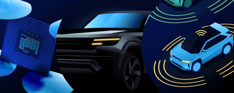 Illustrations demonstrating technology in cars made by Corning