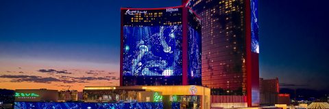 Resorts World Las Vegas building at night