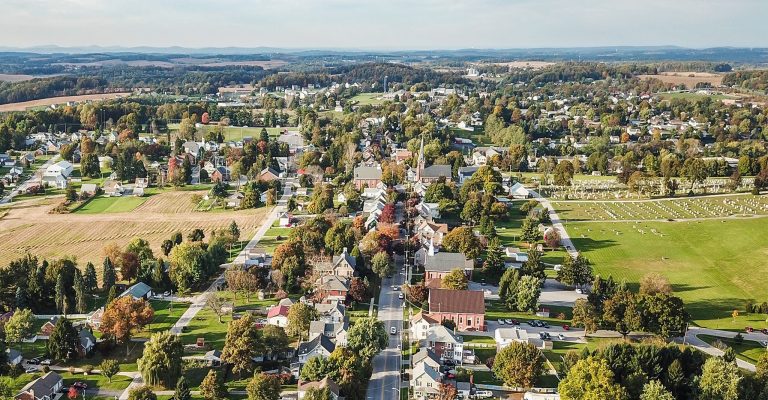 country town with mountains in the background