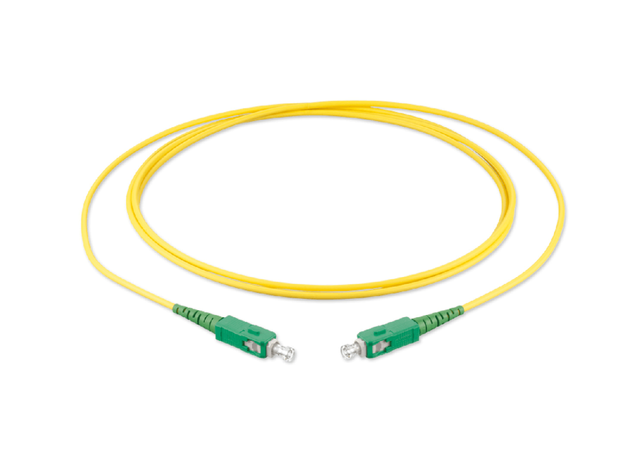 One of Corning’s connectorized cable solutions:  an SC APC to SC APC patch cord.