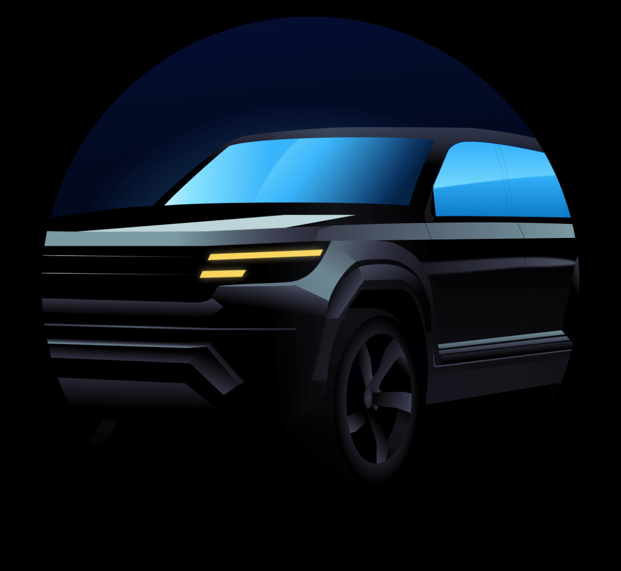 AI generated shot of the inside of a car looking onto a street