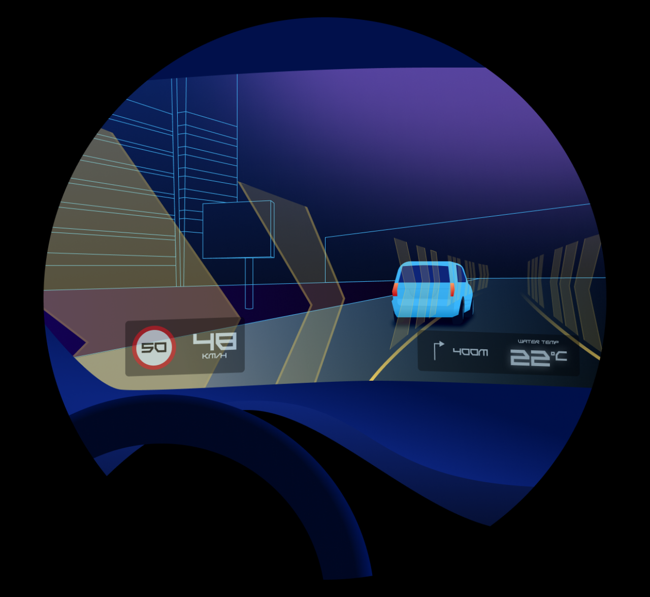AI generated shot of the inside of a car looking onto a street