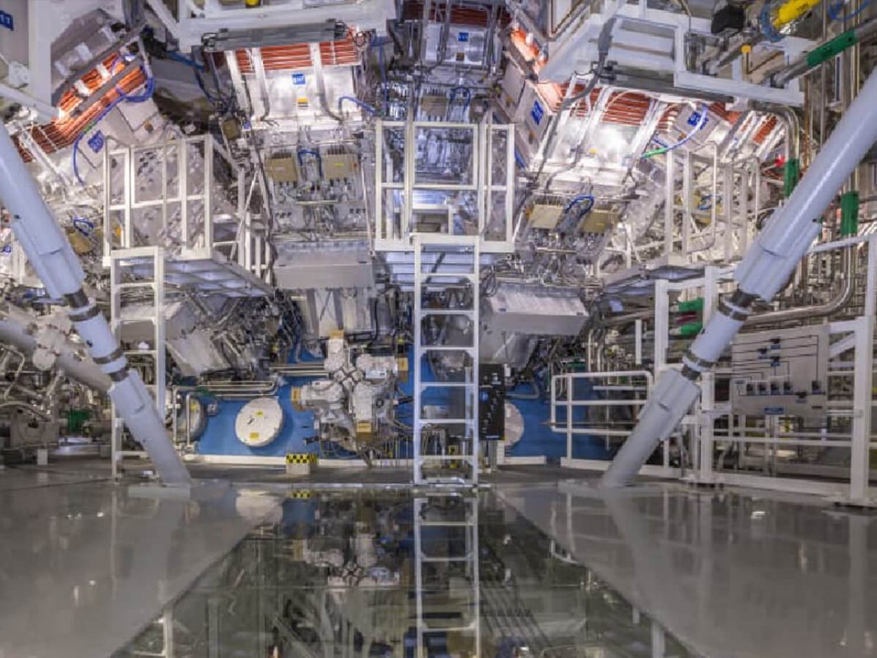 The target chamber of LLNL’s National Ignition Facility, where 192 laser beams delivered more than 2 million joules of ultraviolet energy to a tiny fuel pellet to create fusion ignition on Dec. 5, 2022.