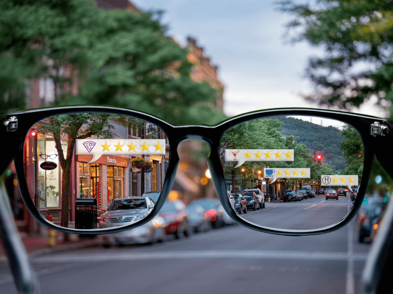 glasses looking in on a street
